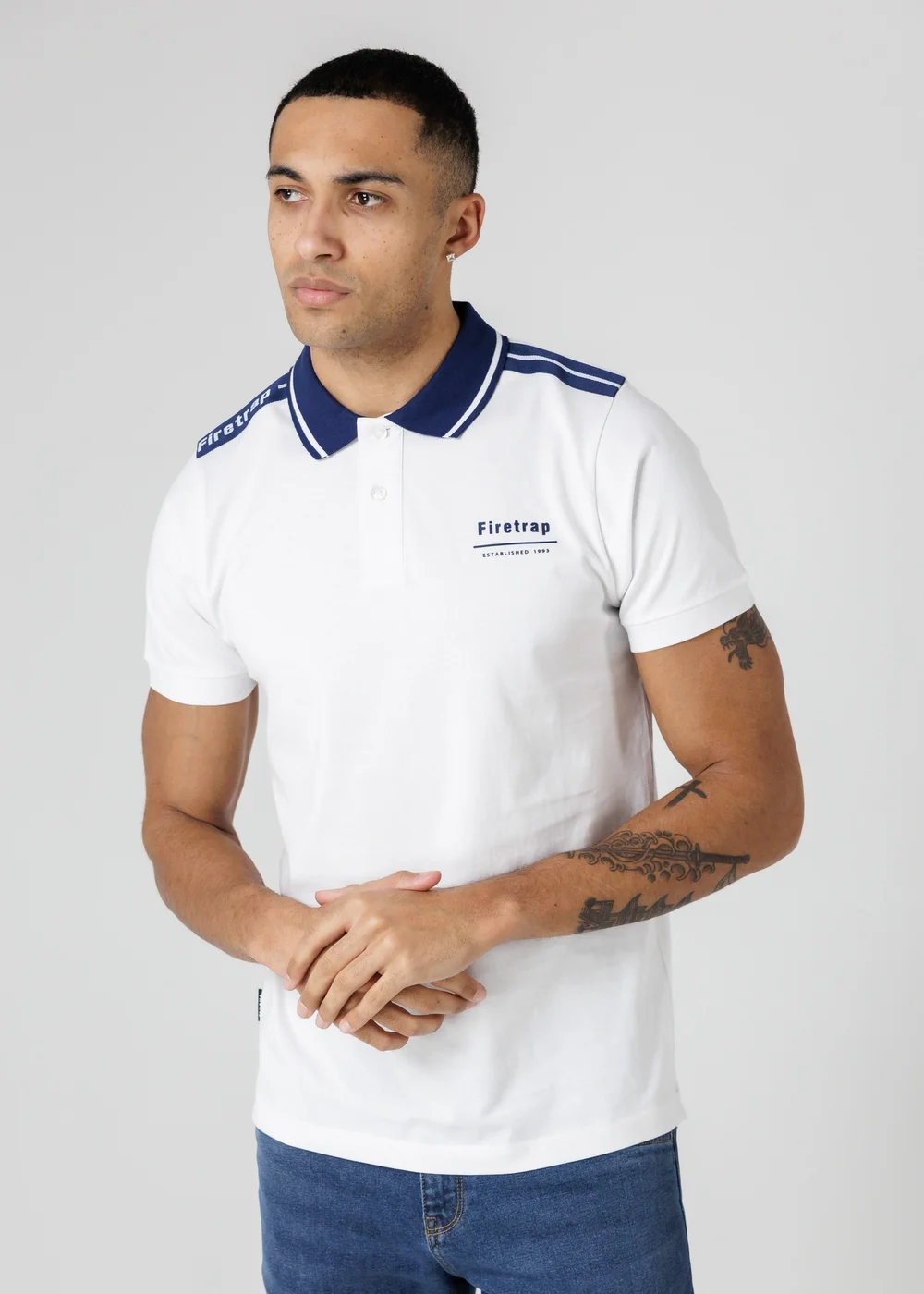 Firetrap White Regular Fit Cotton Jersey Polo With Taping - S Image 1