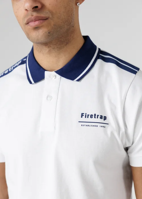 Firetrap White Regular Fit Cotton Jersey Polo With Taping - S Image 3