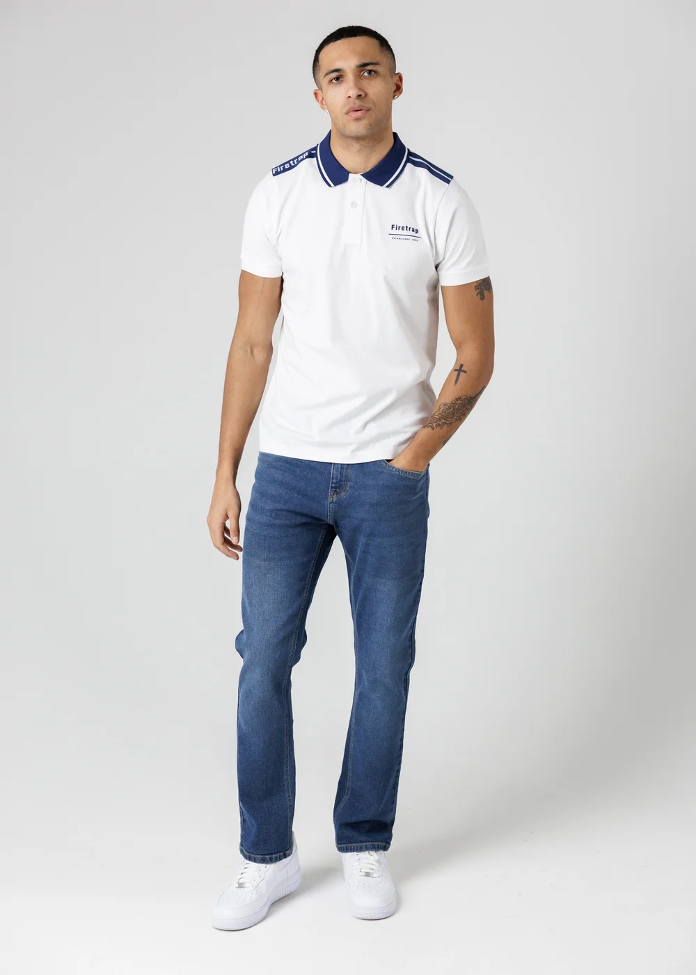 Firetrap White Regular Fit Cotton Jersey Polo With Taping - S Image 4