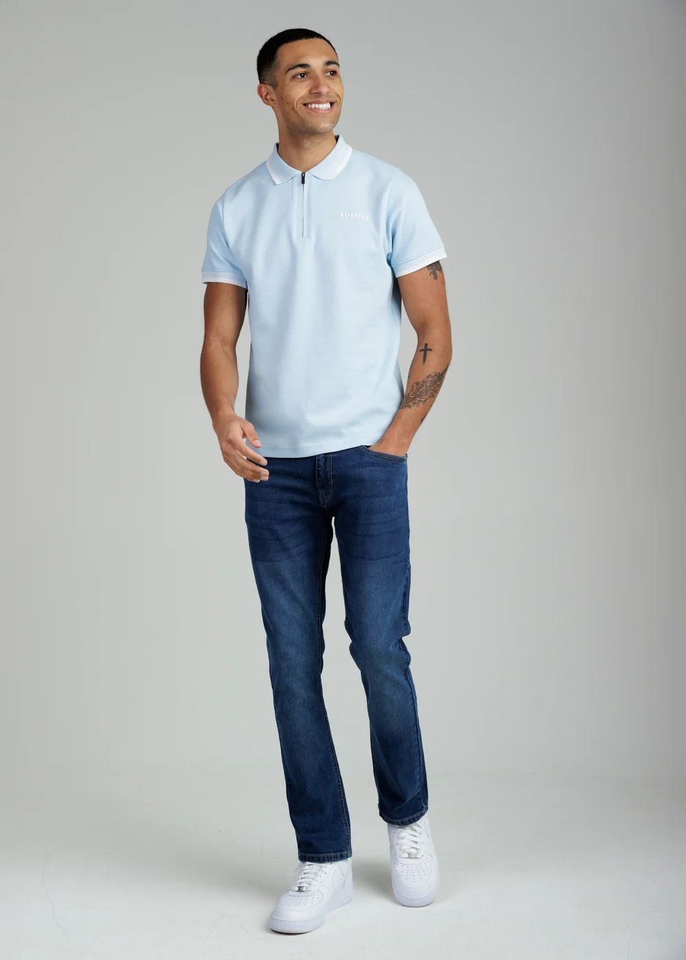 Firetrap Light Blue Regular Fit Cotton Ottoman Zip Polo - S Image 4