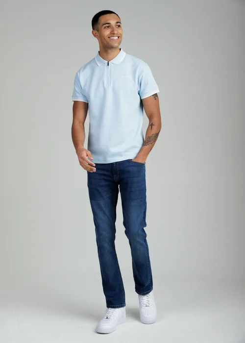 Firetrap Light Blue Regular Fit Cotton Ottoman Zip Polo - S Image 4
