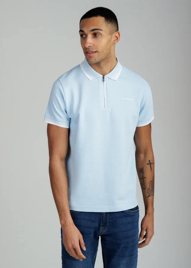 Firetrap Light Blue Regular Fit Cotton Ottoman Zip Polo