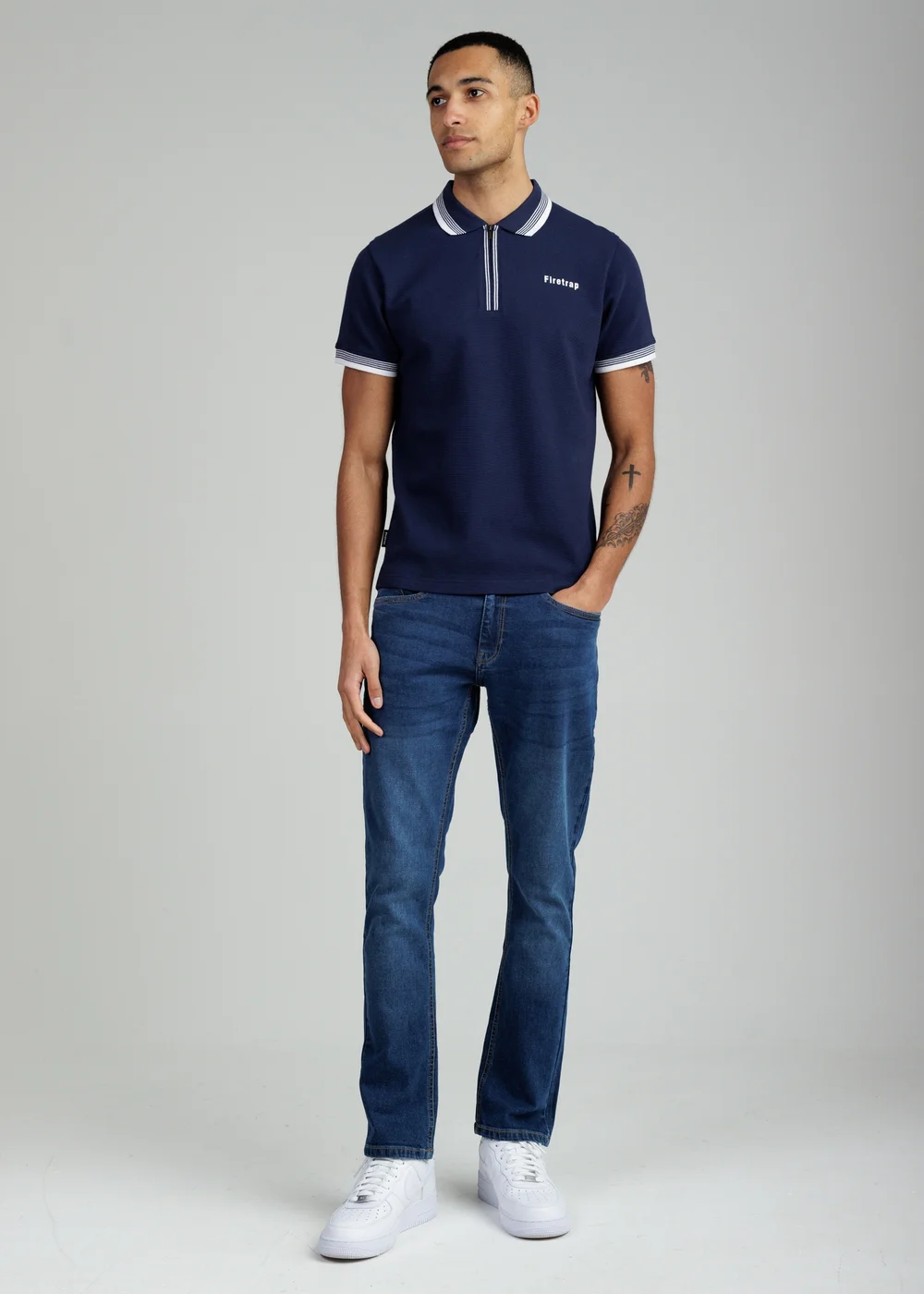 Firetrap Navy Regular Fit Cotton Ottoman Zip Polo - S Image 4