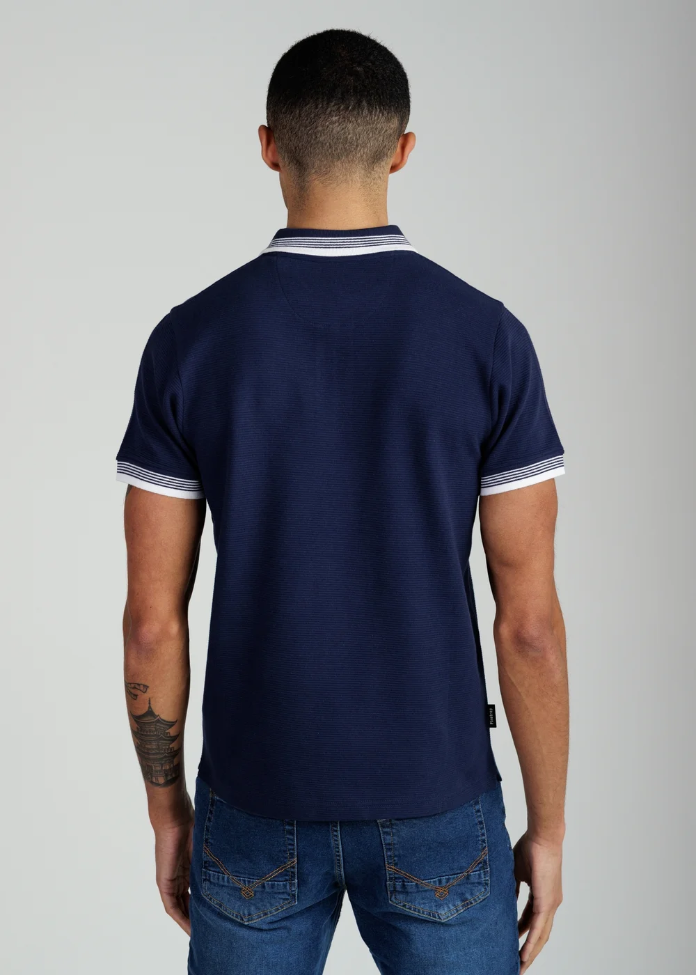 Firetrap Navy Regular Fit Cotton Ottoman Zip Polo - S Image 2