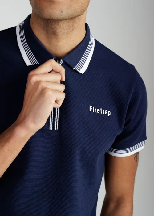 Firetrap Navy Regular Fit Cotton Ottoman Zip Polo - S Image 3