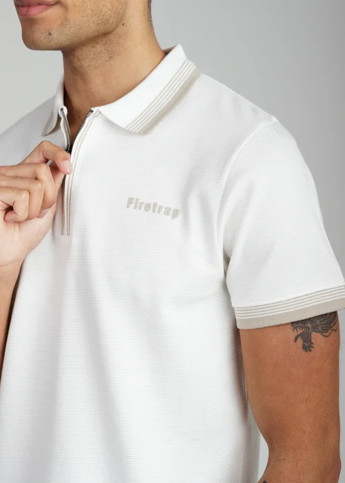 Firetrap Ecru Regular Fit Cotton Ottoman Zip Polo - S Image 3