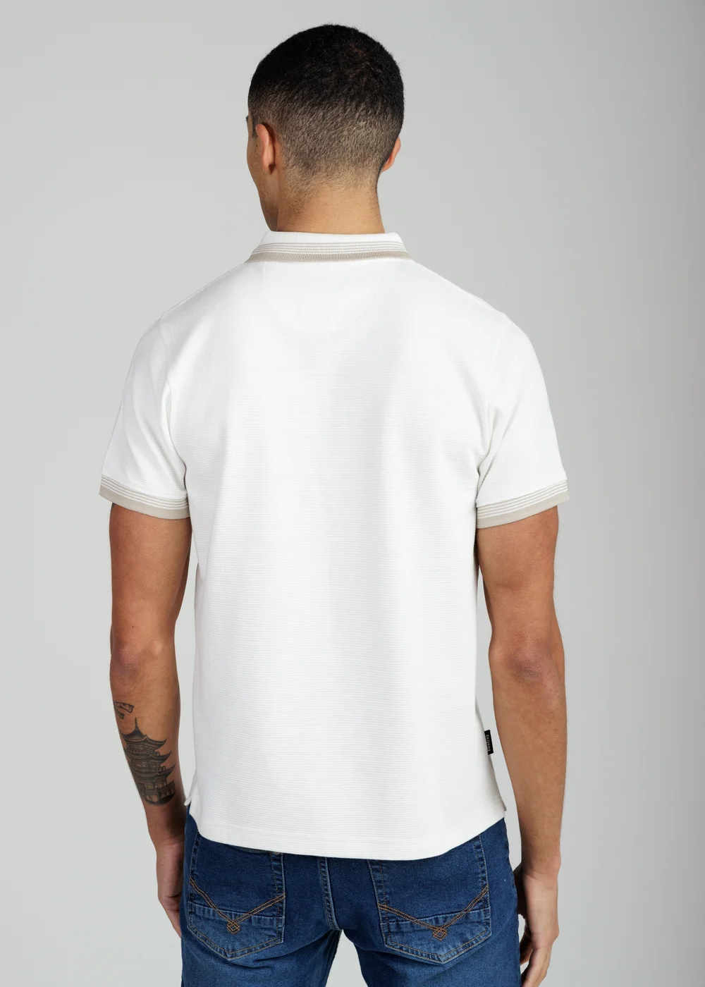 Firetrap Ecru Regular Fit Cotton Ottoman Zip Polo - S Image 2