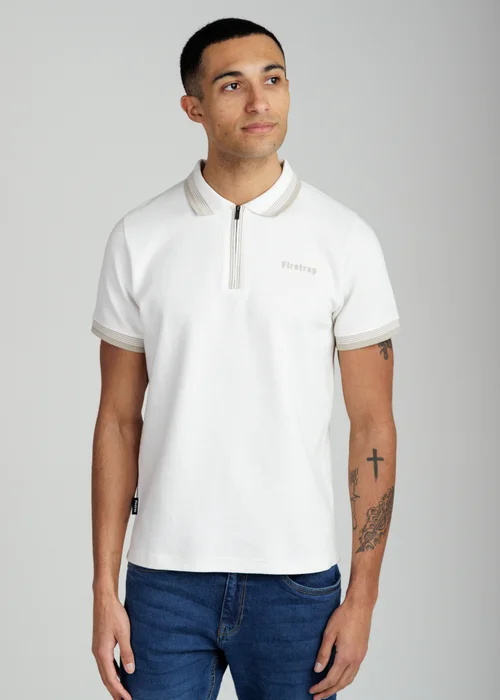 Firetrap Ecru Regular Fit Cotton Ottoman Zip Polo - S Image 1