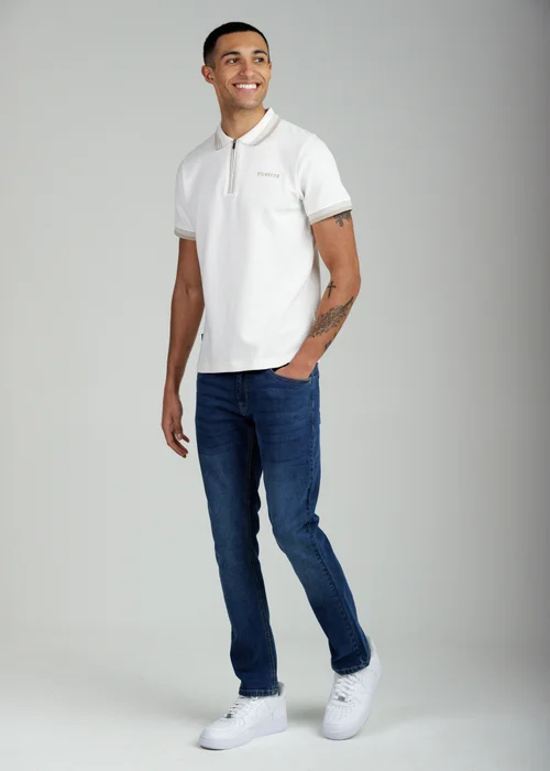 Firetrap Ecru Regular Fit Cotton Ottoman Zip Polo - S Image 4