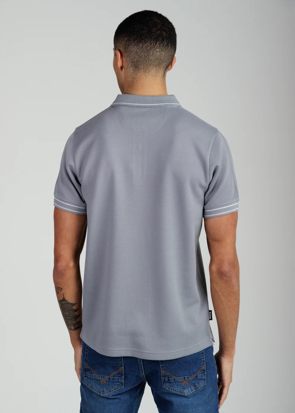 Firetrap Dark Grey Regular Fit Textured Zip Up Polo Shirt - S Image 2