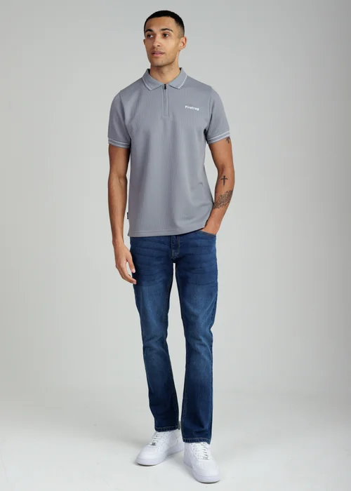 Firetrap Dark Grey Regular Fit Textured Zip Up Polo Shirt - S Image 4