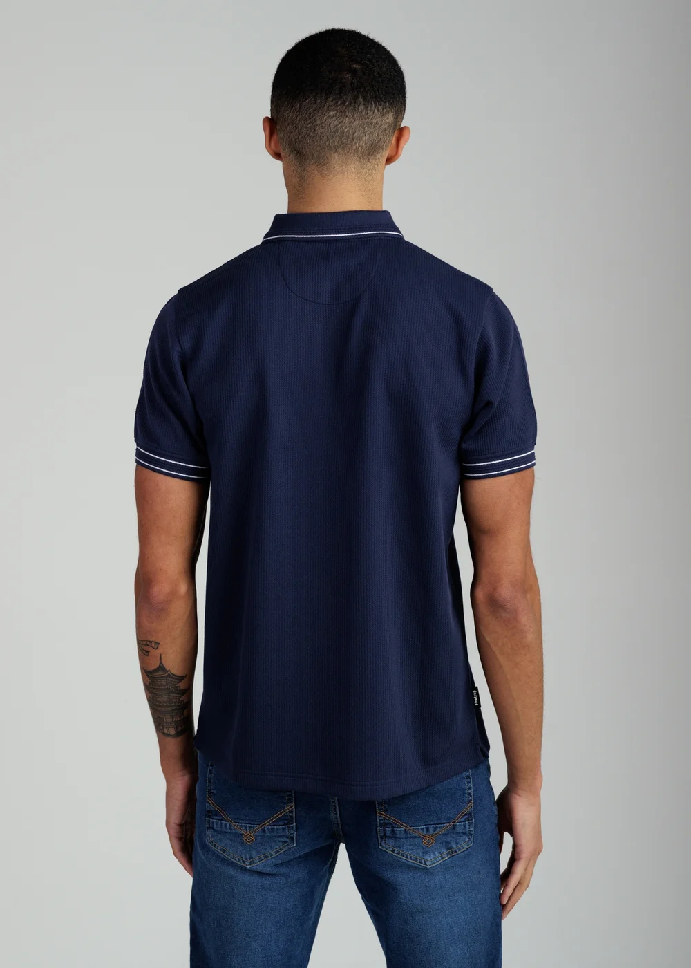 Firetrap Navy Regular Fit Textured Zip Up Polo Shirt - S Image 2