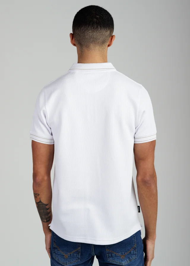 Firetrap White Regular Fit Textured Zip Up Polo Shirt