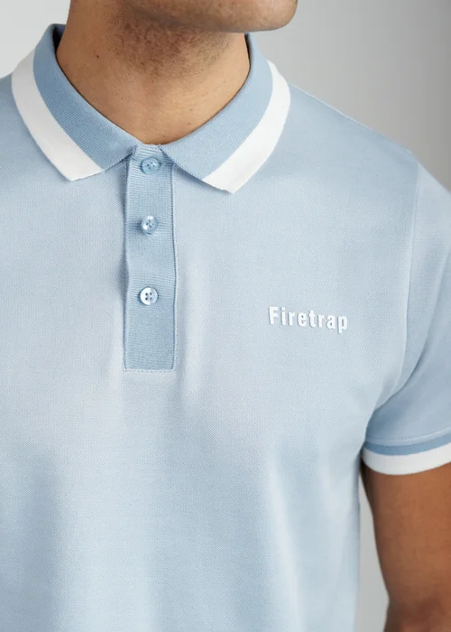 Firetrap Light Blue Regular Fit Cotton Rich Jacquard Polo - L Image 3
