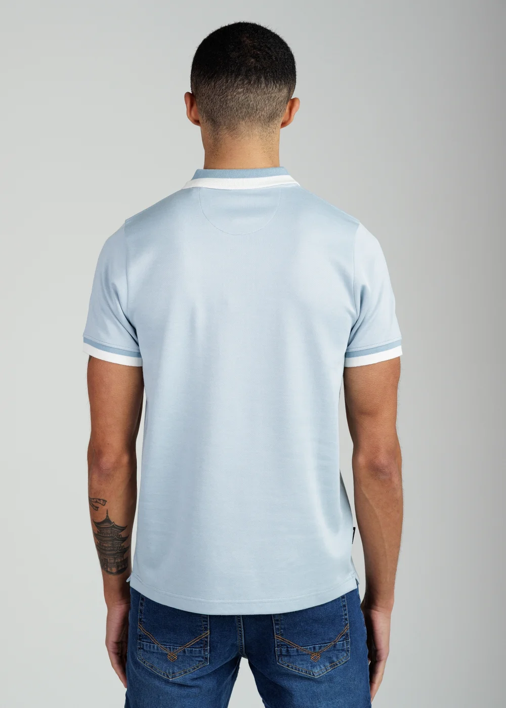 Firetrap Light Blue Regular Fit Cotton Rich Jacquard Polo - L Image 2