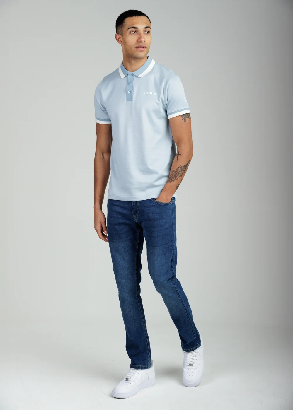Firetrap Light Blue Regular Fit Cotton Rich Jacquard Polo - L Image 4