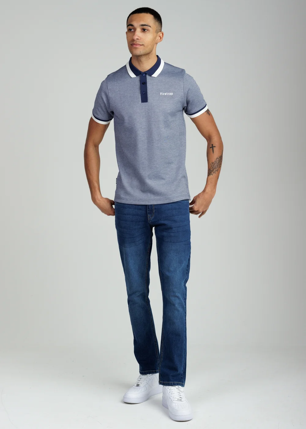Firetrap Navy Regular Fit Cotton Rich Jacquard Polo - S Image 4