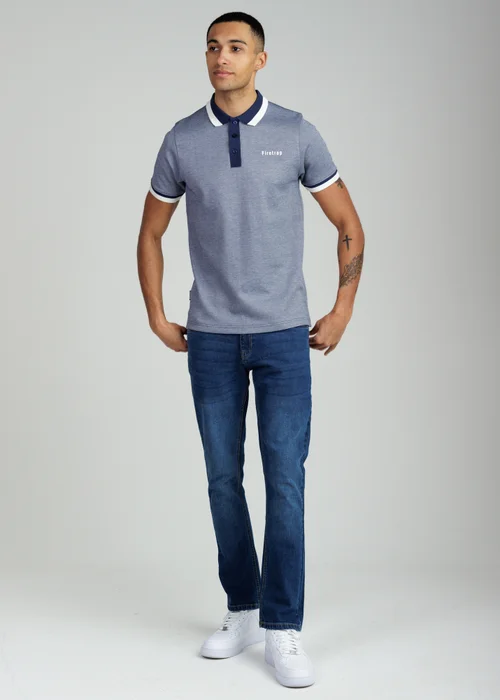 Firetrap Navy Regular Fit Cotton Rich Jacquard Polo - S Image 4