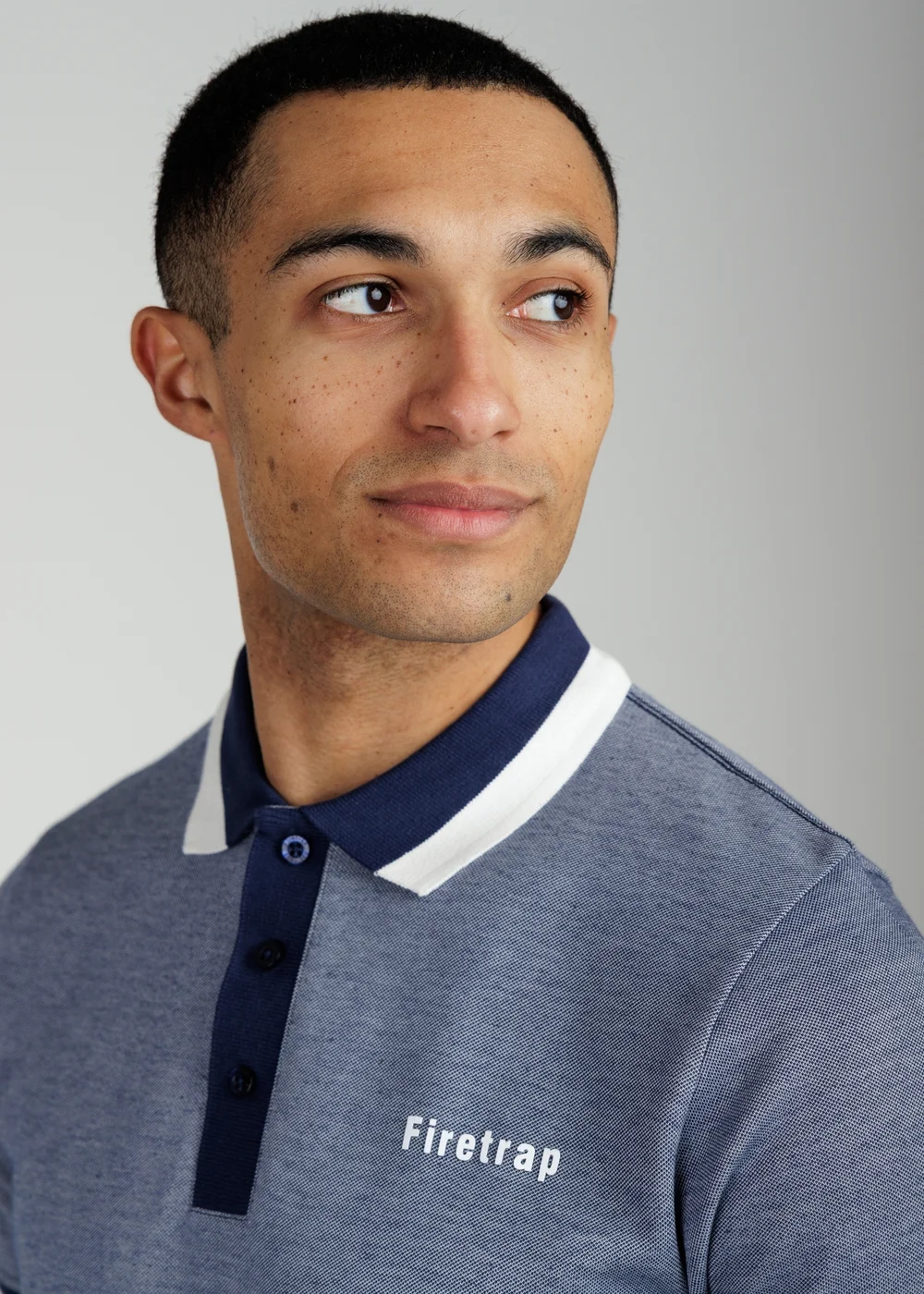 Firetrap Navy Regular Fit Cotton Rich Jacquard Polo - S Image 3