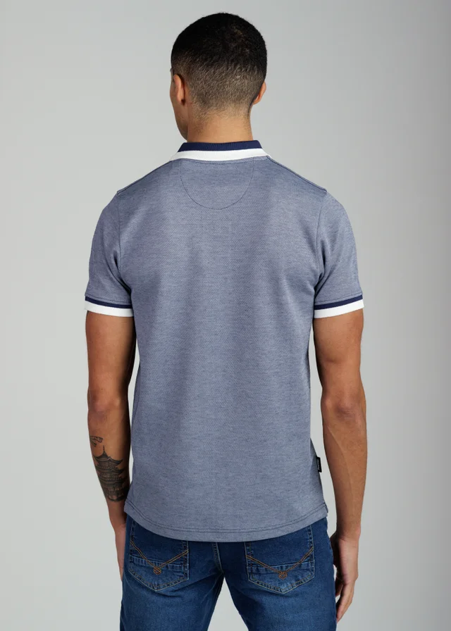 Firetrap Navy Regular Fit Cotton Rich Jacquard Polo