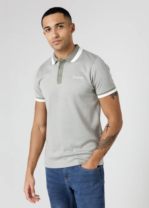 Firetrap Khaki Regular Fit Cotton Rich Jacquard Polo - S Image 1