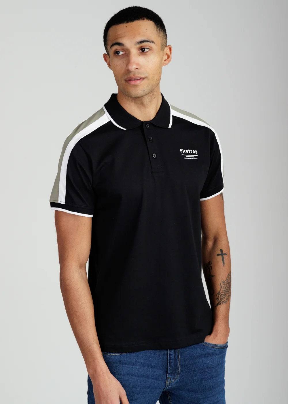 Firetrap Black Regular Fit Cotton Jersey Button Polo - S Image 1