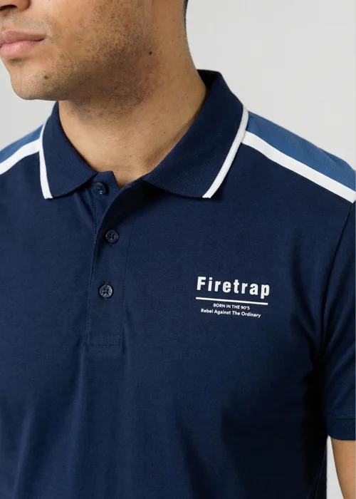 Firetrap Dark Blue Regular Fit Cotton Jersey Button Polo - S Image 3