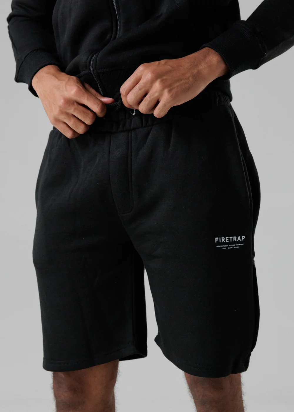 Firetrap Black Regular Fit Cotton Blend Fleece Shorts With Drawstring Waist - S Image 3