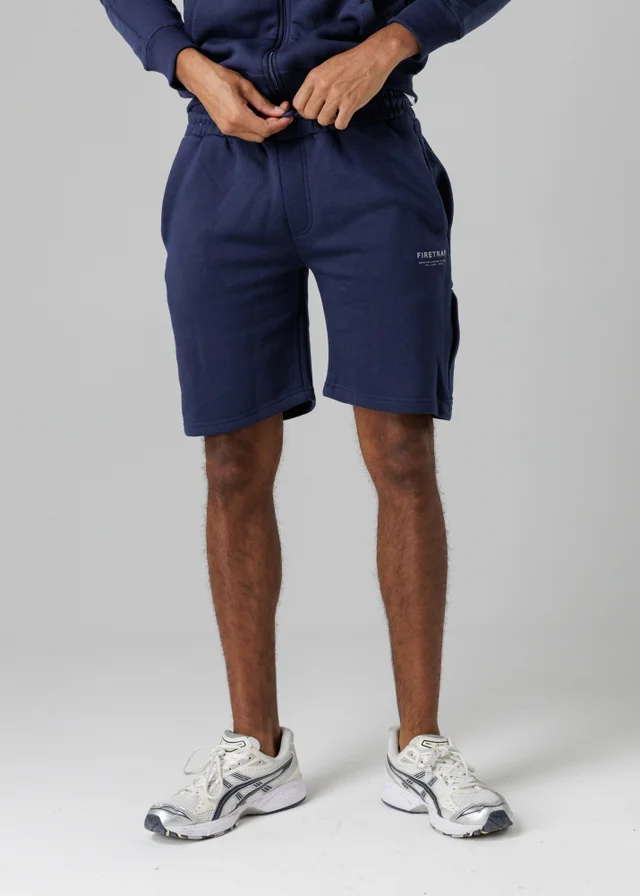 Firetrap Dark Blue Regular Fit Cotton Blend Fleece Shorts With Drawstring Waist