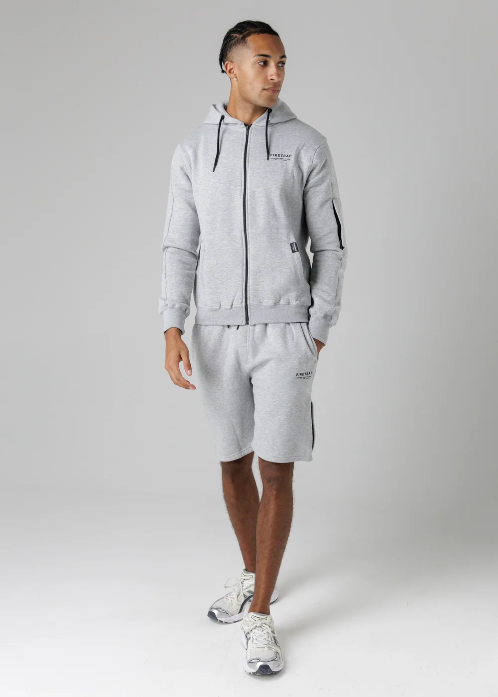 Firetrap Light Grey Regular Fit Cotton Blend Fleece Shorts With Drawstring Waist - S Image 4