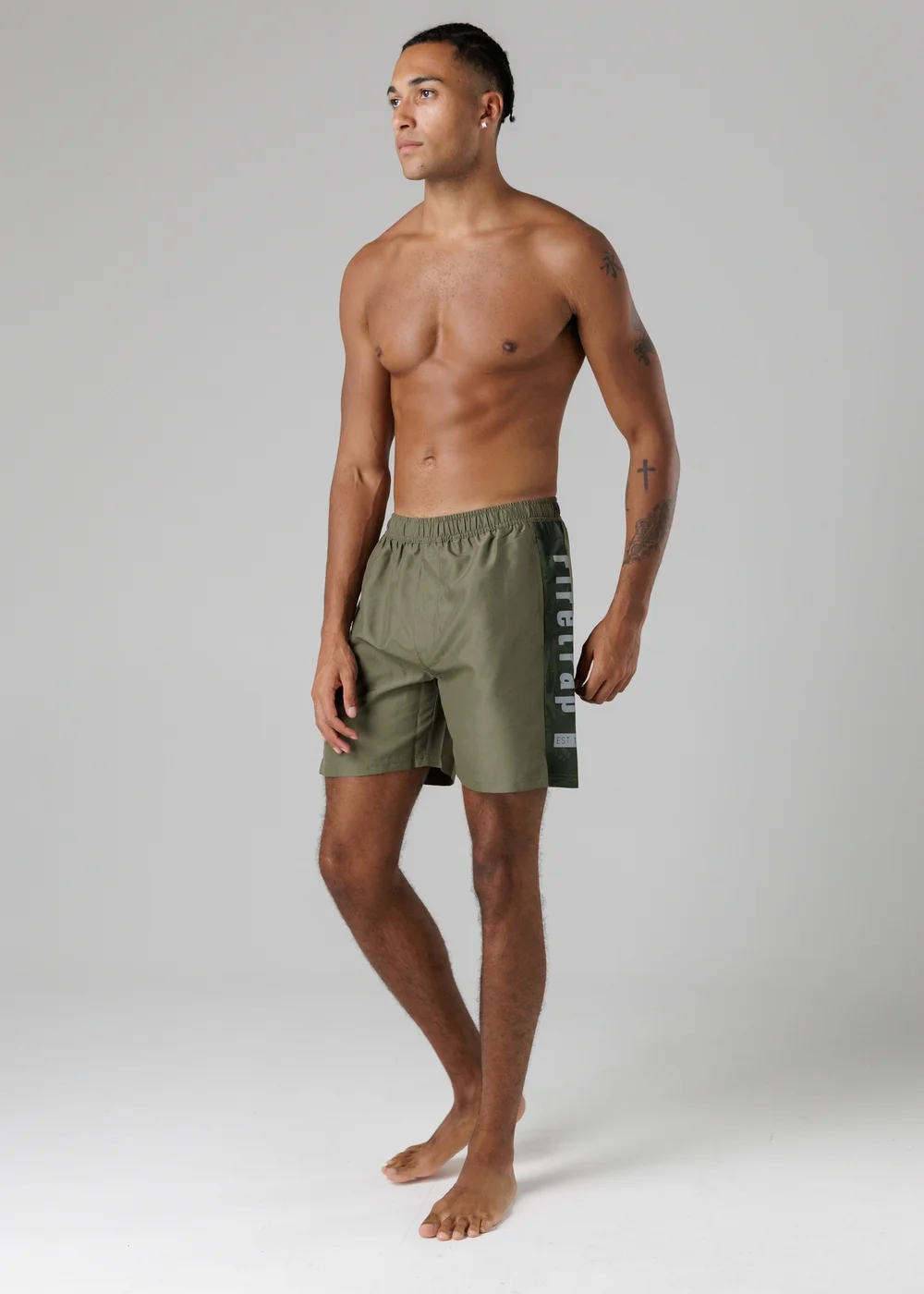 Firetrap Khaki Regular Fit Swim Shorts With Elasticated Drawstring Waist - M Image 4