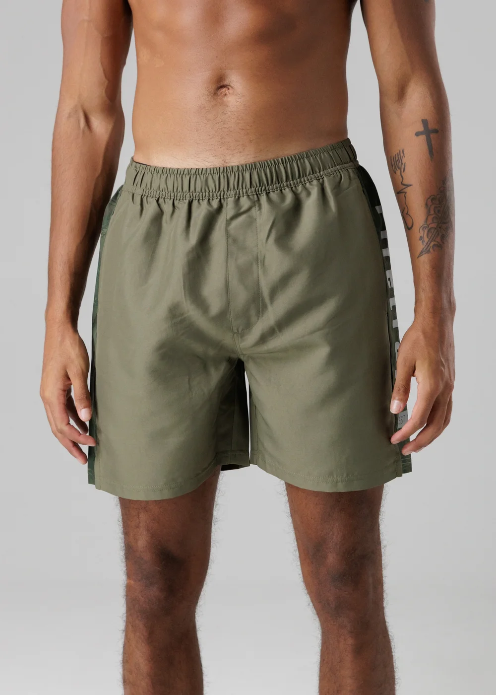 Firetrap Khaki Regular Fit Swim Shorts With Elasticated Drawstring Waist - M Image 1
