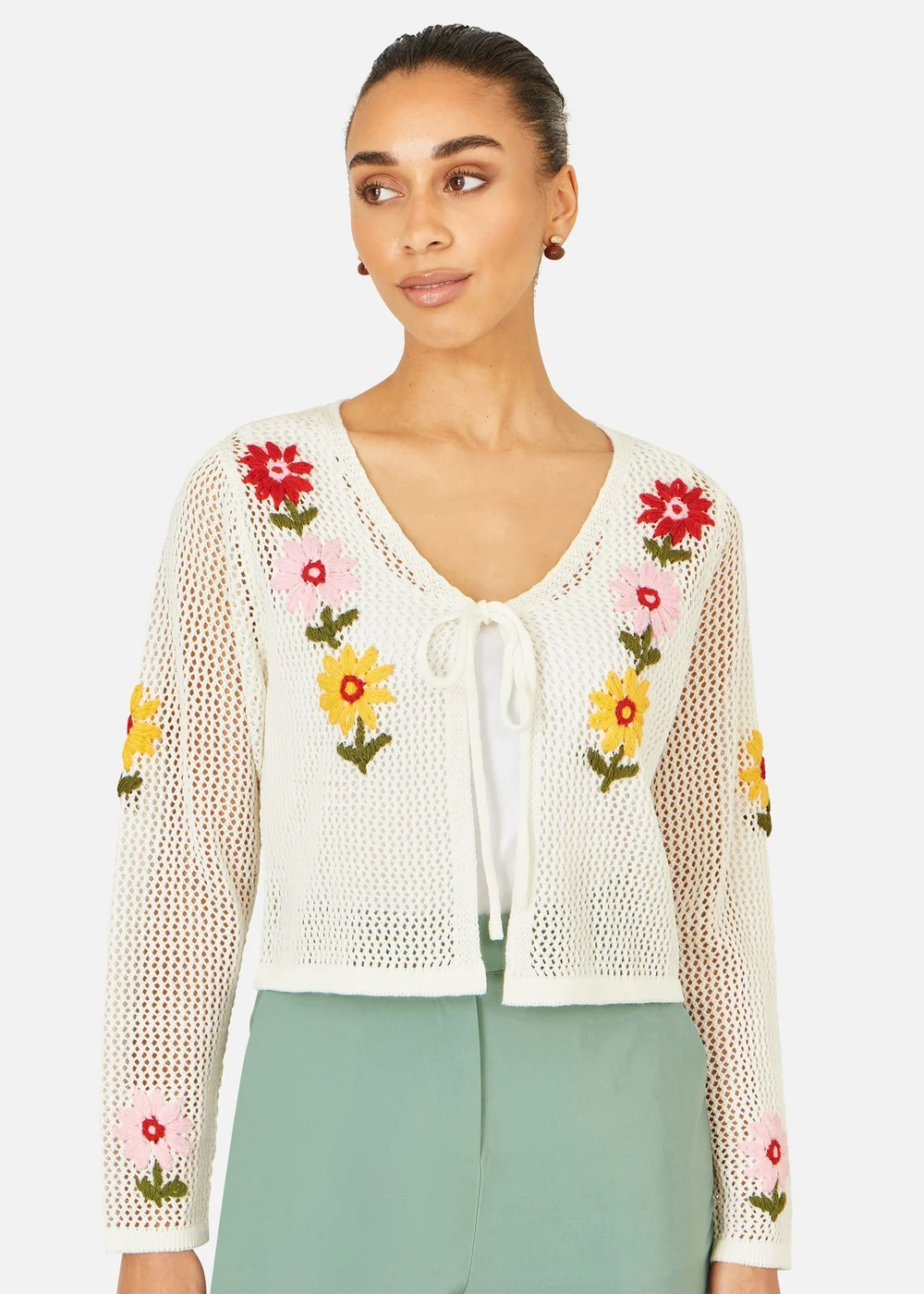 Yumi Ivory Crochet Embroidered Flower Bolero - L Image 1