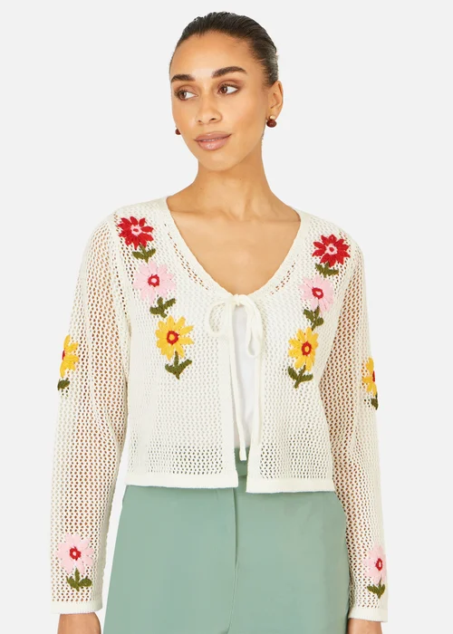 Yumi Ivory Crochet Embroidered Flower Bolero - L Image 1