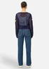 Yumi Navy Tie Front Cardigan With Flower Design - M Image 2