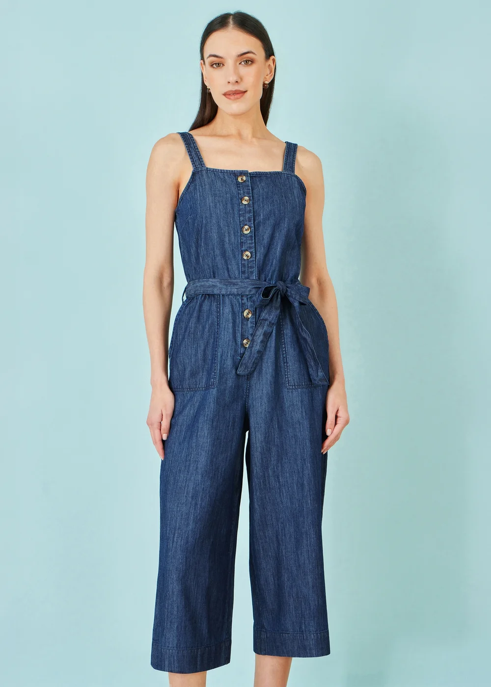 Yumi Blue Chambray Button Through Jumpsuit - 14 Image 1