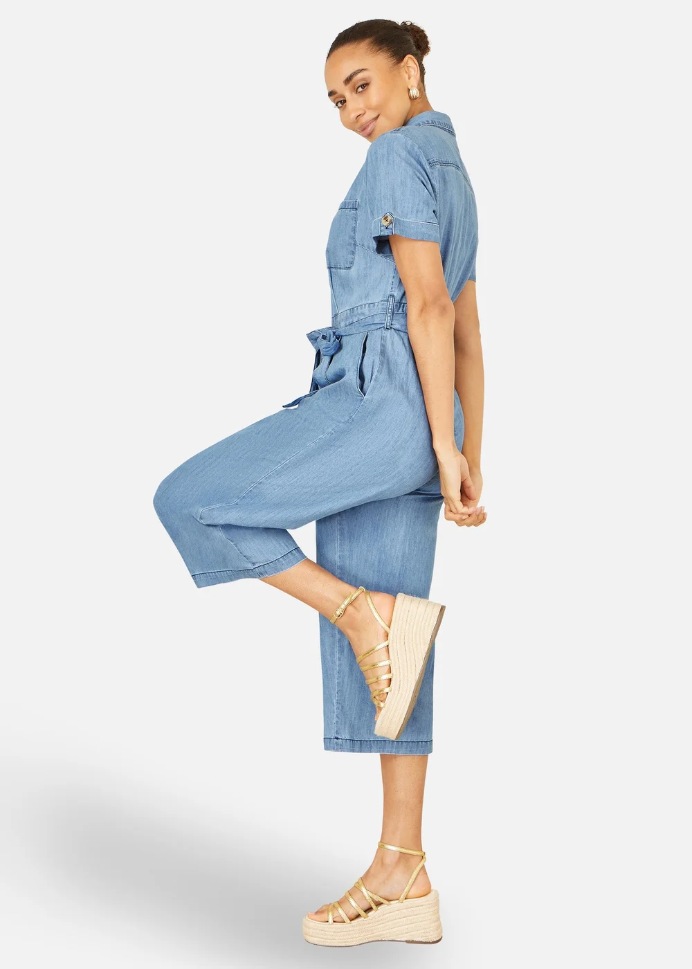Yumi Blue Chambray Light Denim Button Jumpsuit - 18 Image 3