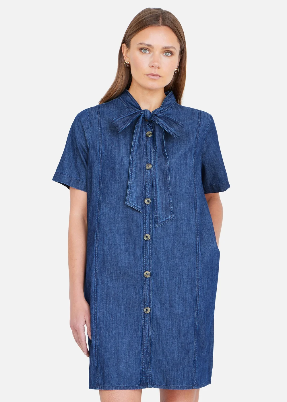 Yumi Chambray Tunic With Pussy Bow Tie - 14 Image 1
