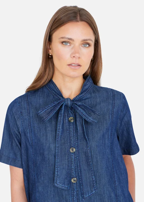 Yumi Chambray Tunic With Pussy Bow Tie - 14 Image 3