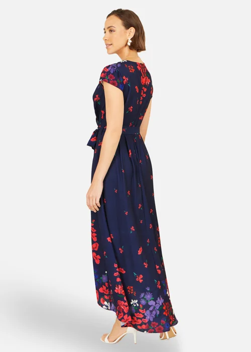 Yumi Navy Floral Mirror Wrap Dress With Dip Hem - 22 Image 2