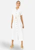 Yumi White Viscose Linen Look Midi Shirt Dress With Wooden Belt - 14 Image 1