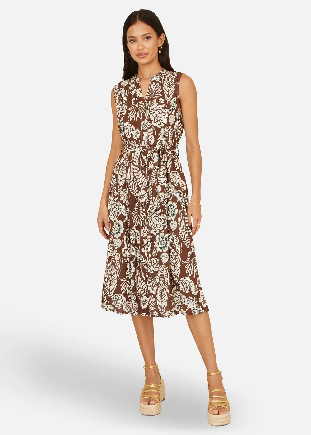 Yumi Brown Leaf Print Shirtdress - 14 | Matalan Yumi Brown Leaf Print Shirtdress - 14 | Matalan