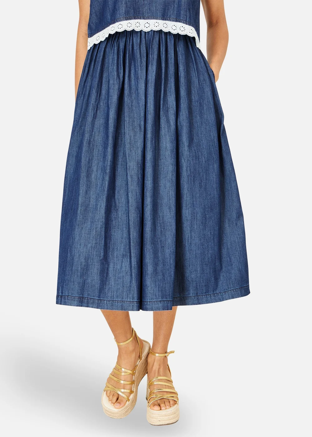 Yumi Blue Chambray Gathered Skirt - 10 Image 1