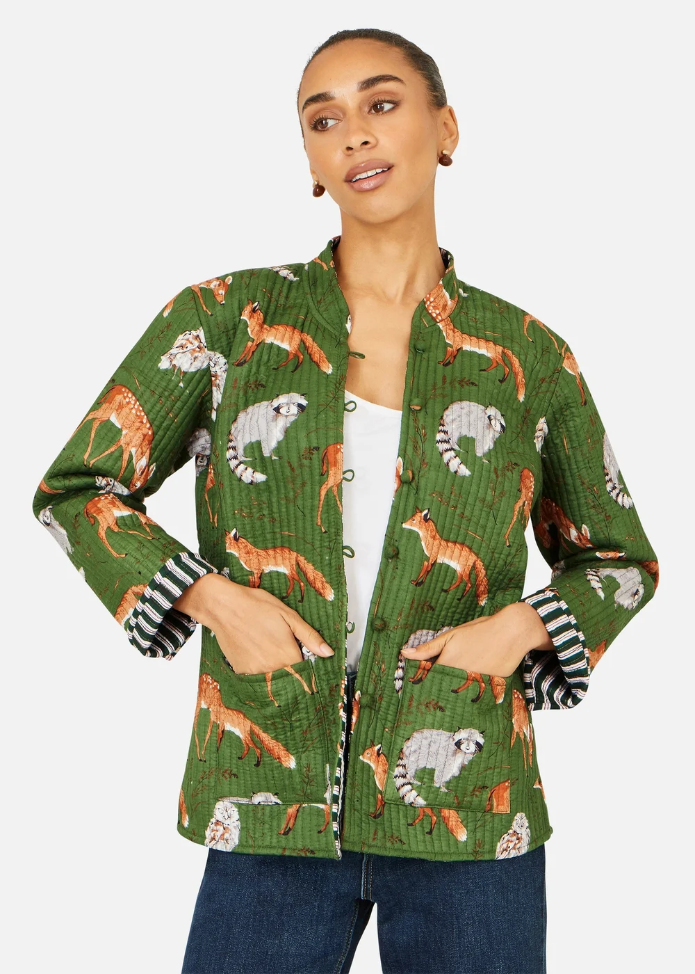 Yumi Green Fox Reversible Cotton Quilted Jacket - 16 Image 1