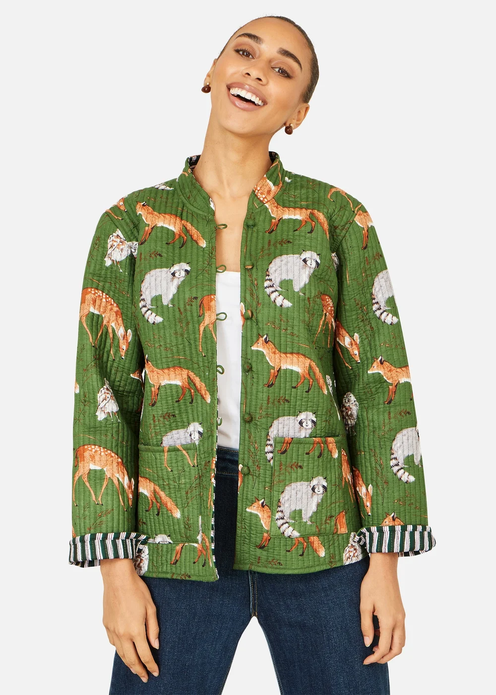 Yumi Green Fox Reversible Cotton Quilted Jacket - 16 Image 4