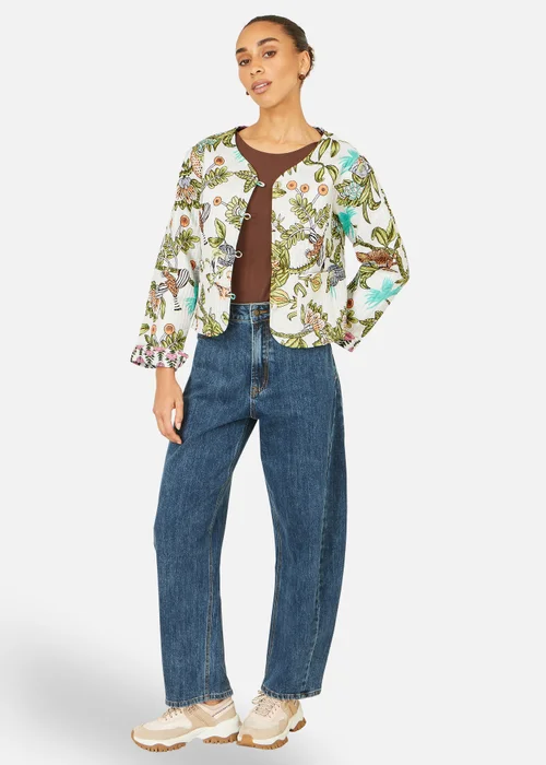 Yumi White Botanical Print Reversible Cotton Quilted Jacket - 14 Image 2