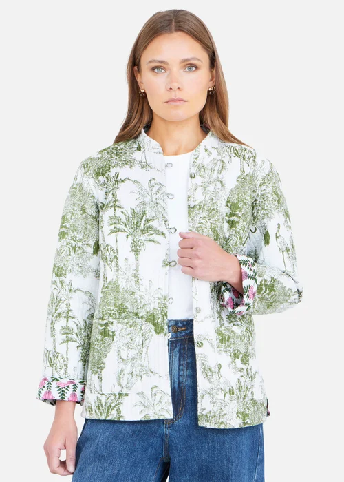 Yumi White Peacock Print Reversible Cotton Quilted Jacket - 12 Image 1