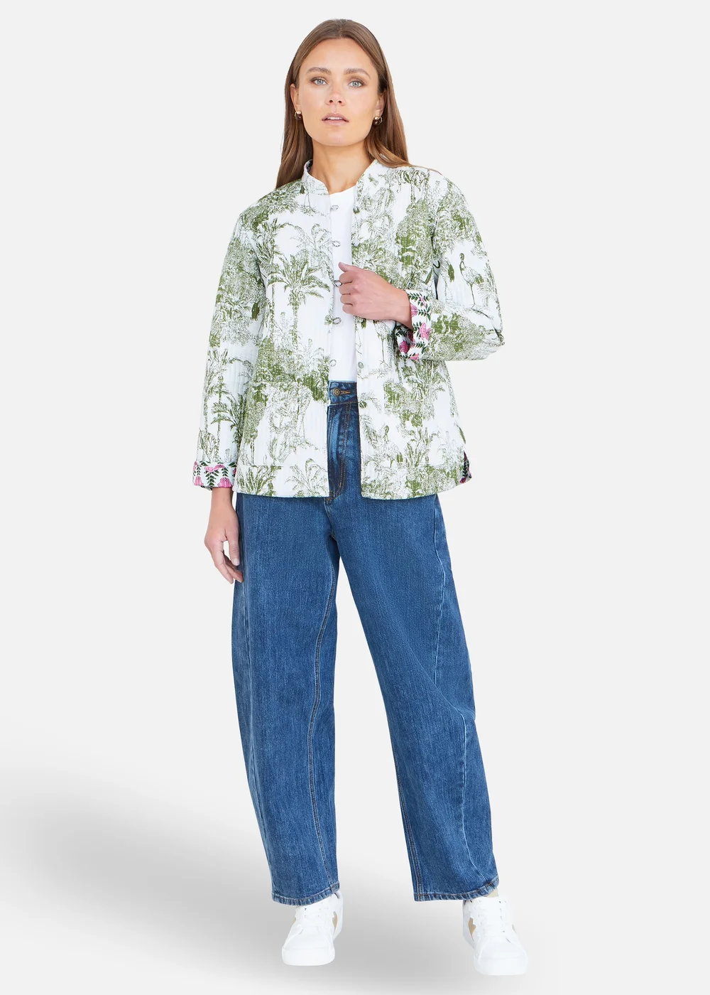 Yumi White Peacock Print Reversible Cotton Quilted Jacket - 12 Image 2