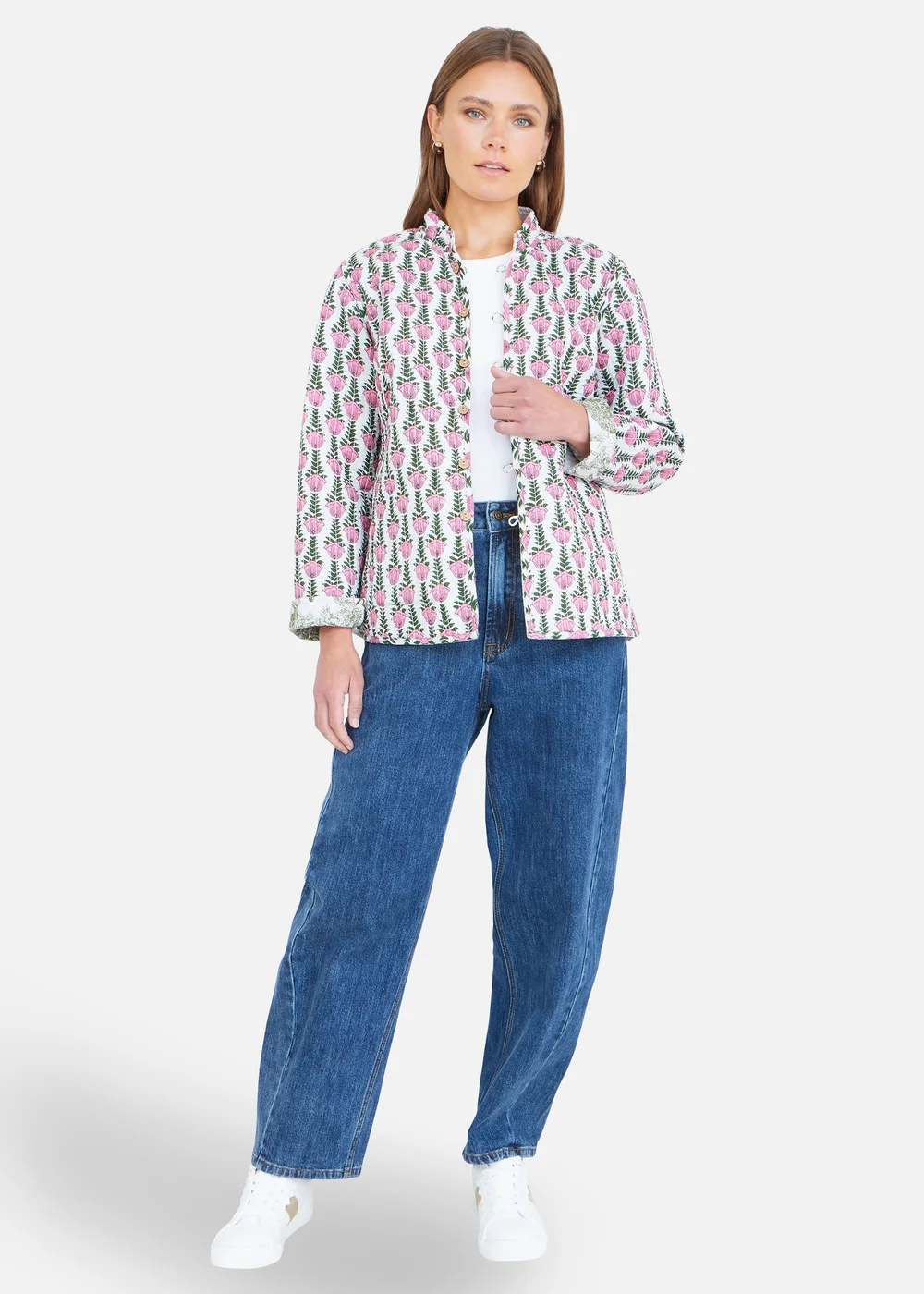 Yumi White Peacock Print Reversible Cotton Quilted Jacket - 12 Image 3