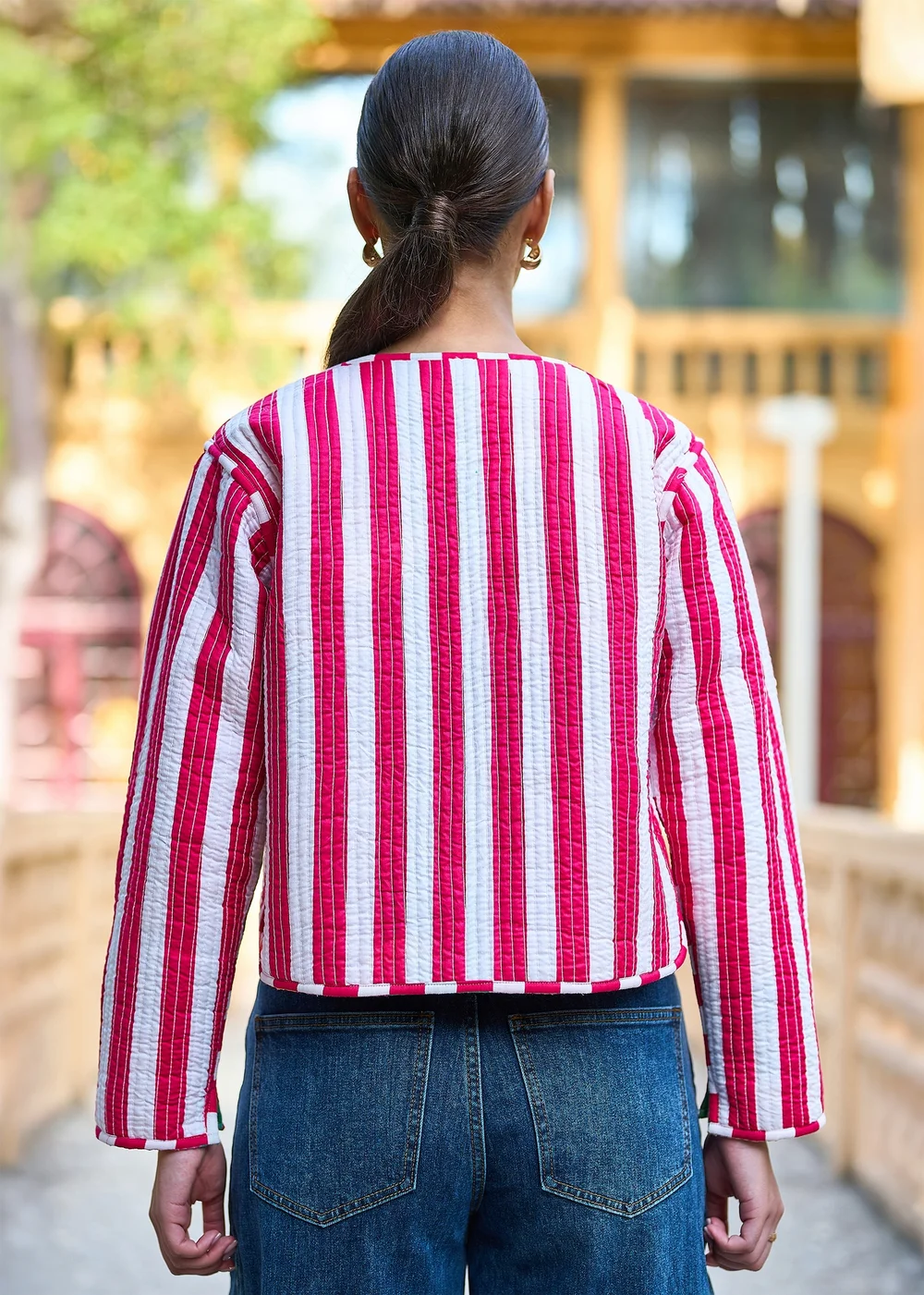 Yumi Multicolour Check Cropped Reversible Cotton Quilted Jacket - 14 Image 4